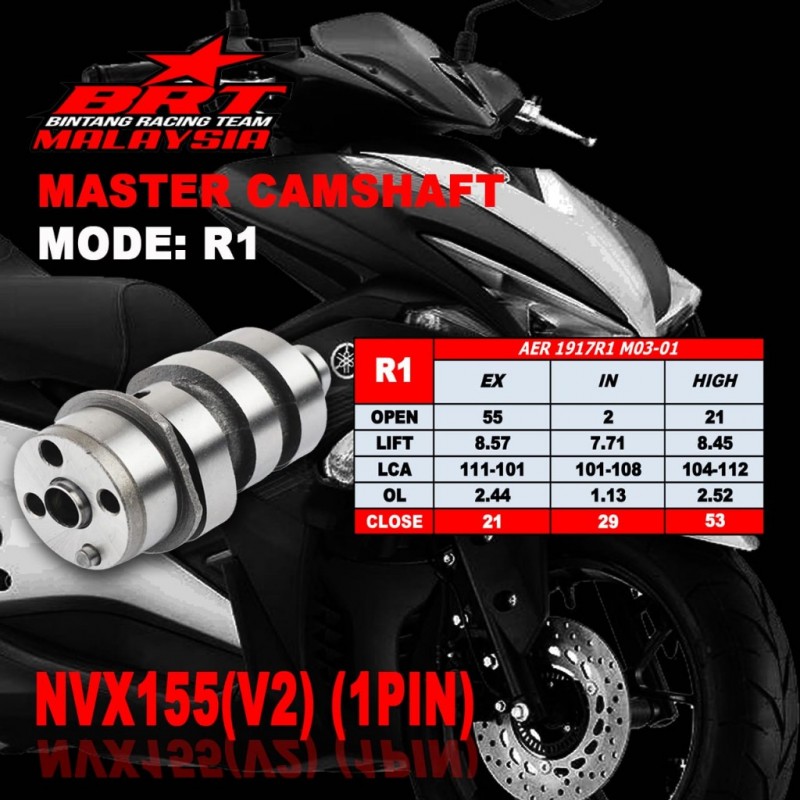 BRT Racing Camshaft (R1) - Yamaha R15V3/MT-15/NVX/NMAX/T155 (VVA)
