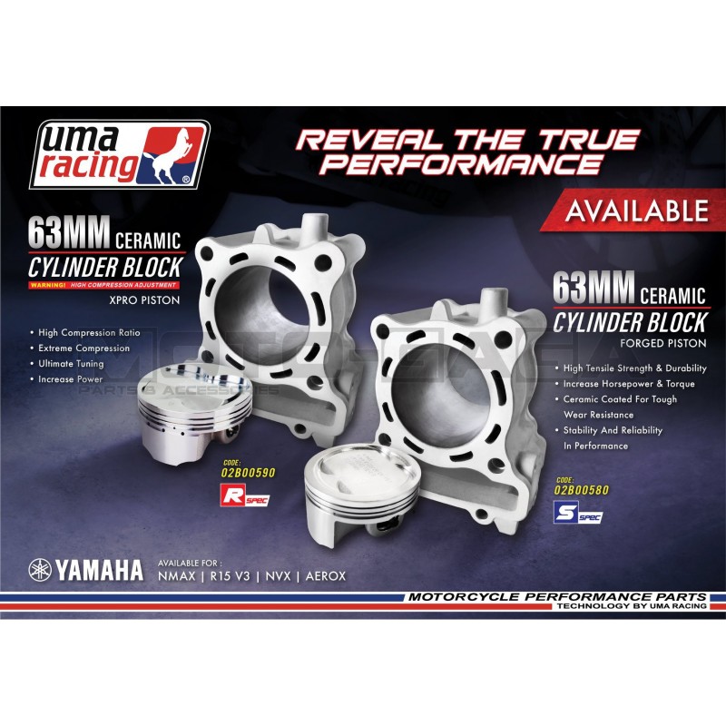 UMA Racing 63mm (183cc) Big Bore Cylinder Kit - Yamaha YZF-R15V3/XSR155/MT-15/R125/T155 (VVA)