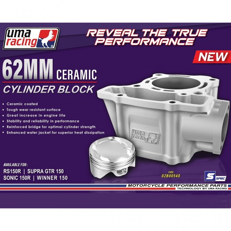 UMA Racing Ceramic Cylinder Kit - 62mm (177cc) - Honda CBR150R/CB125R/ Winner/Sonic/RS150R/GTR150