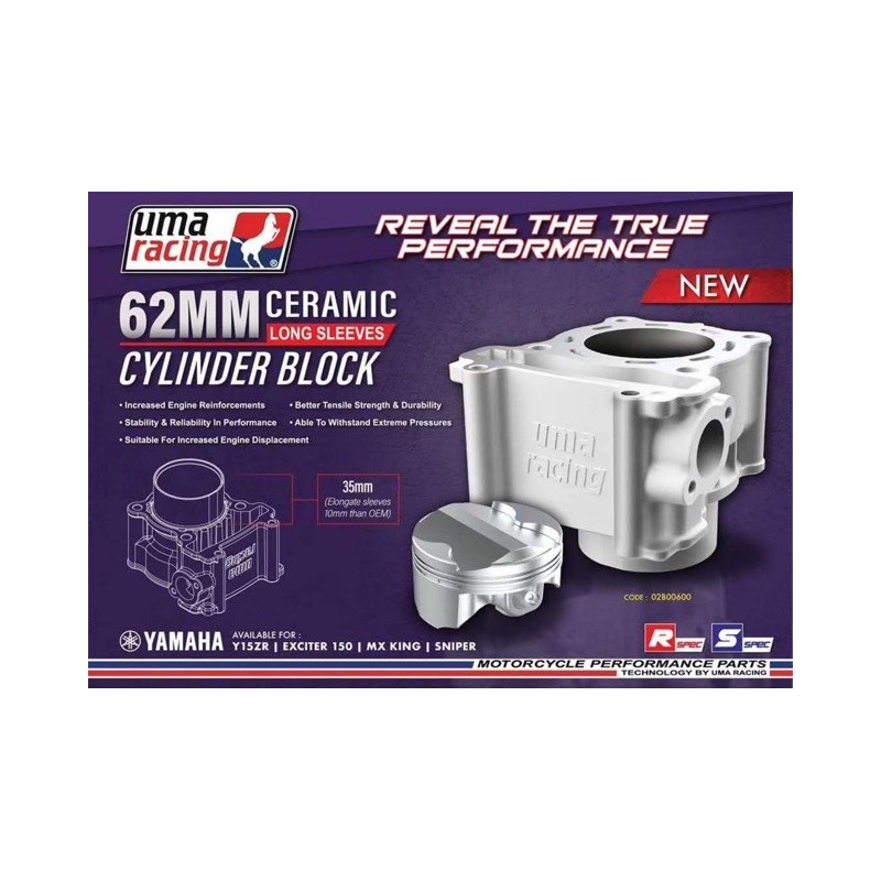 UMA Racing XPRO Long Sleeve Cylinder Kit - 65mm (195cc)(+3mm) - Yamaha YZF-R15 V1 V2/R125/MT-15/MT-125/Fz150i/Vixion/Y15ZR/Jupiter MX King/T150